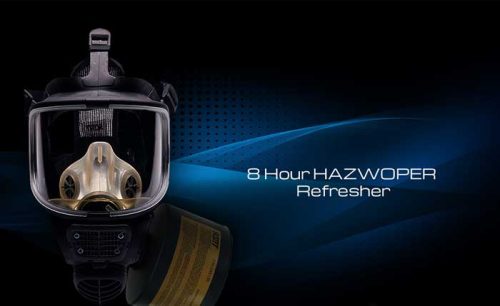 respirator on blue background ready for hazwoper work.