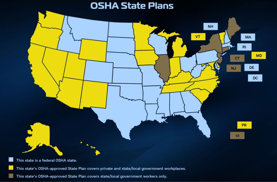 Map of OSHA state plans overview.
