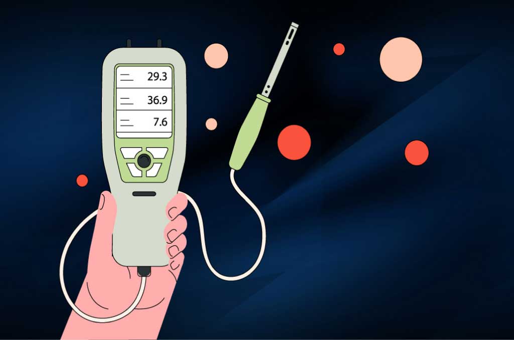 Handheld device measuring air quality at HAZWOPER site.