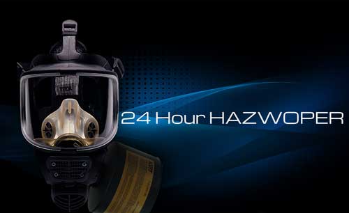 24 Hour HAZWOPER hazwoper level c ppe respirator on blue abstract background