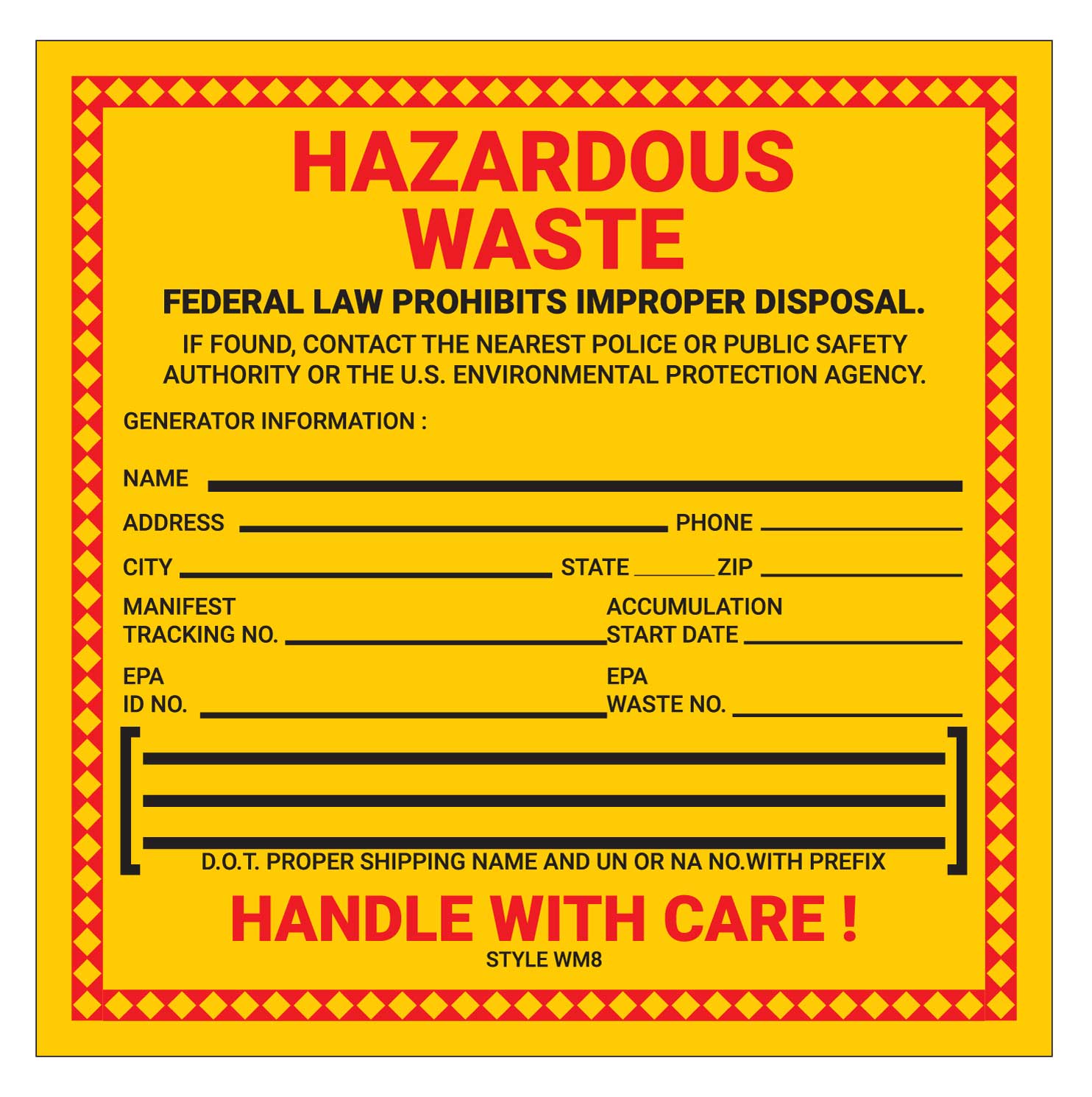 Label for hazardous waste disposal instructions
