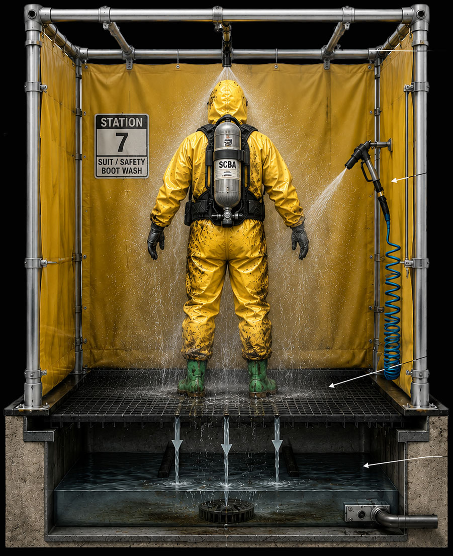 HAZWOPER Decon station with worker