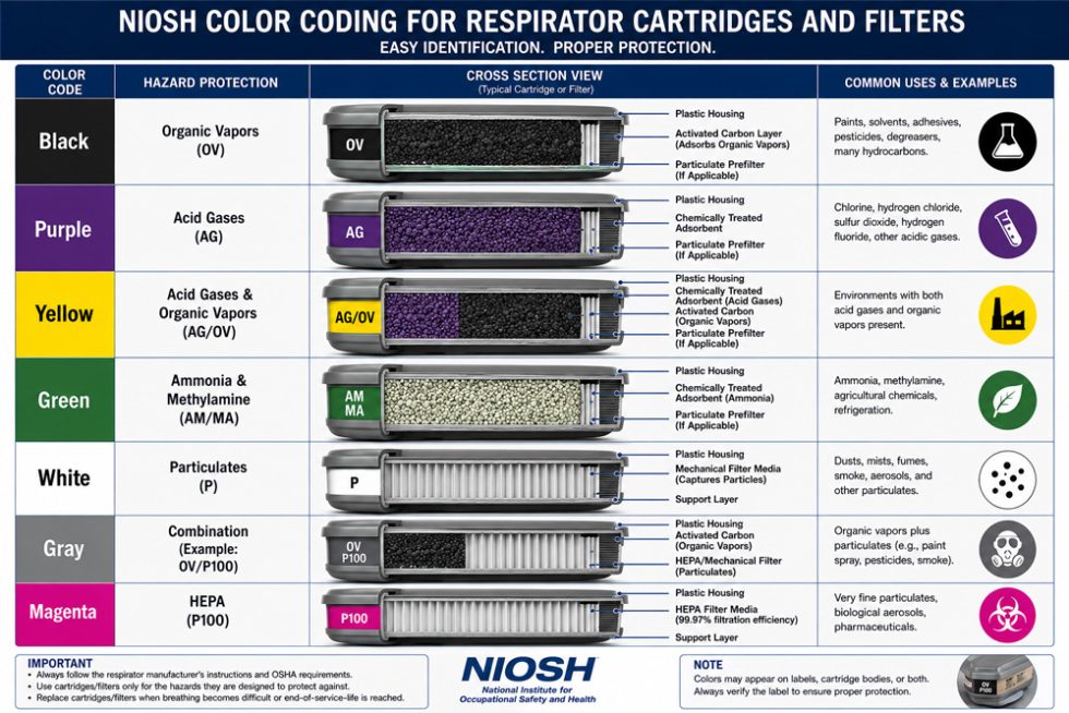 NIOSH Color Coding for Respirator Cartridges and Filters • OSHACode ...