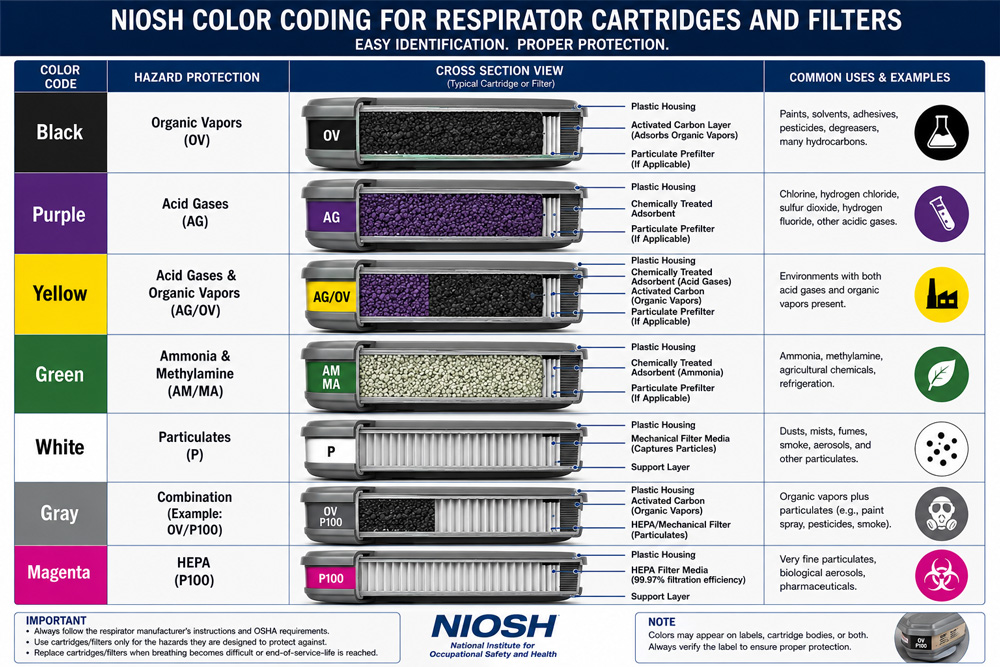 NIOSH Color Coding for Cartridges Color coding for respirator cartridges