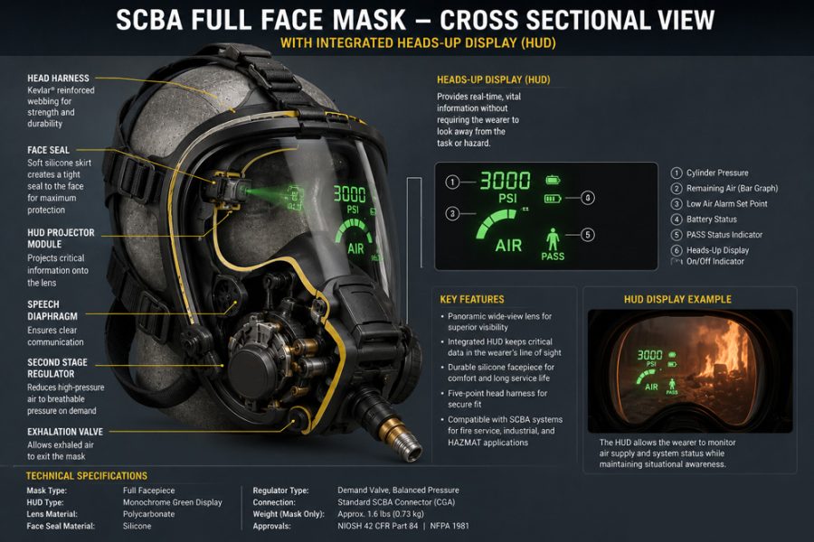 Detailed diagram of SCBA full face mask