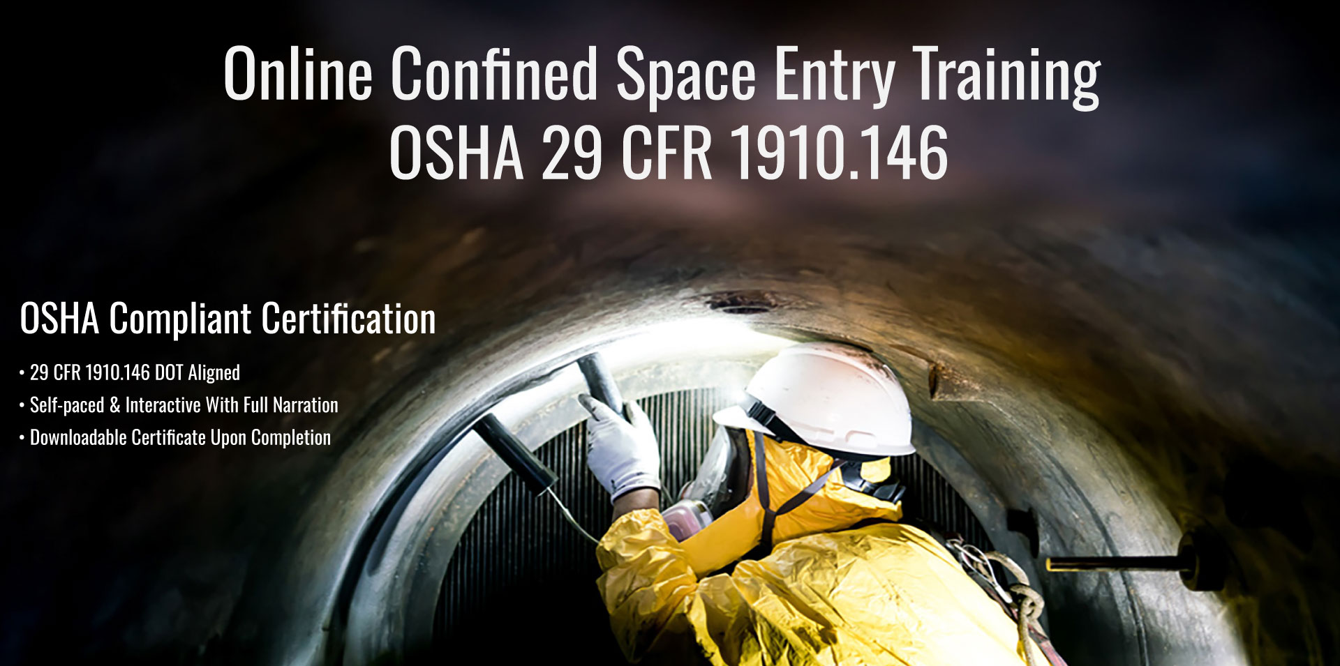 Confined space worker in tunnel with respirator