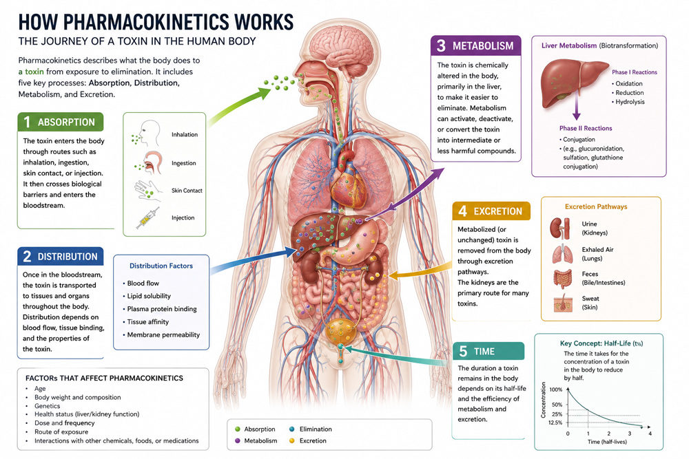 Pharmacokinetics Diagram illustrating pharmacokinetics process stages