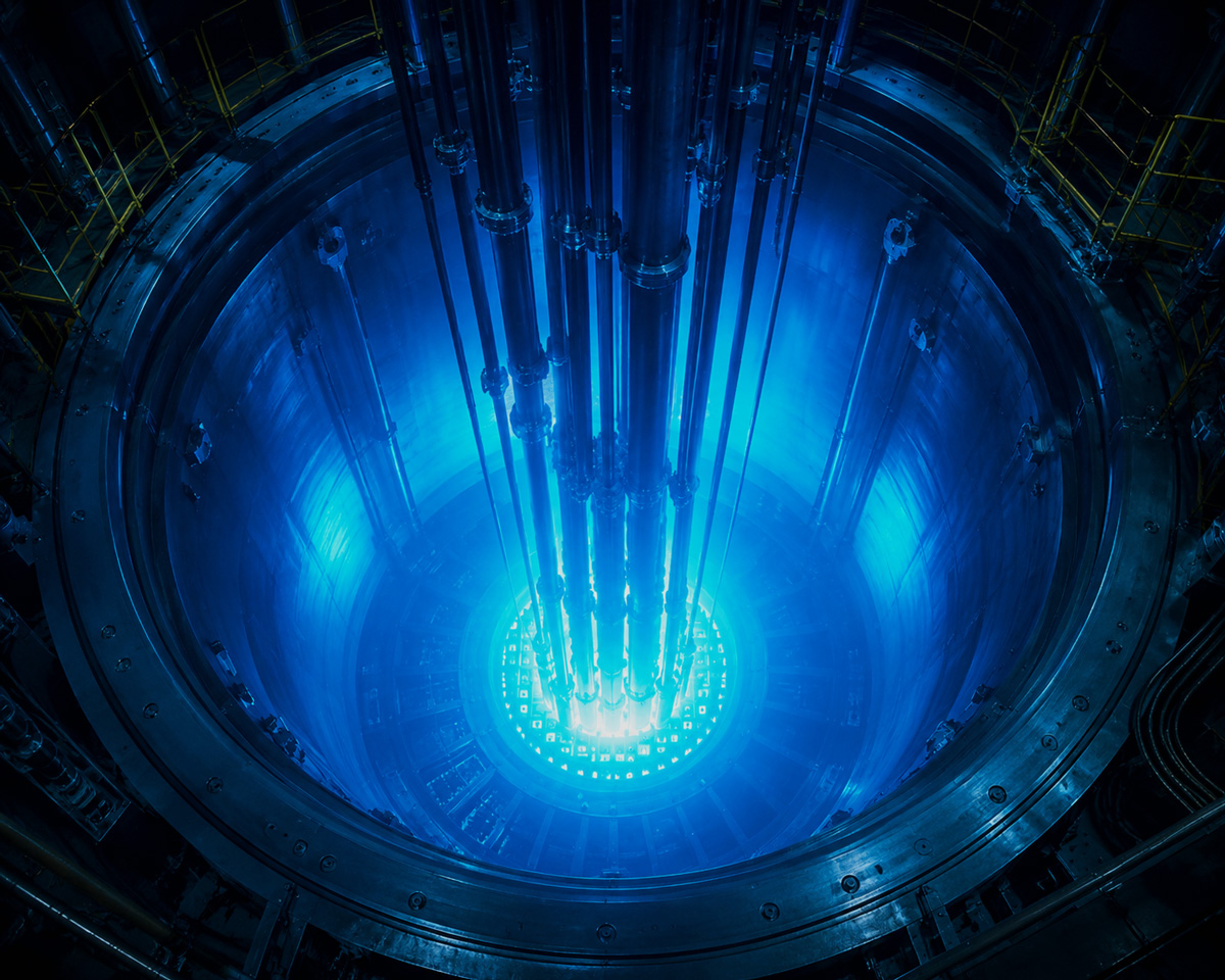 Inside Nuclear Reactor Cherenkov Radiation: bright blue light from inside a nuclear reactor.